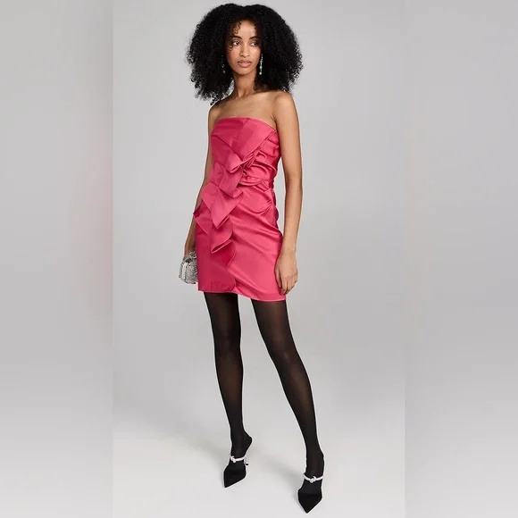 A.L.C. Talita Strapless Ruffle Mini Dress Fuchsia Pink Satin NWOT - Picture 3 of 11